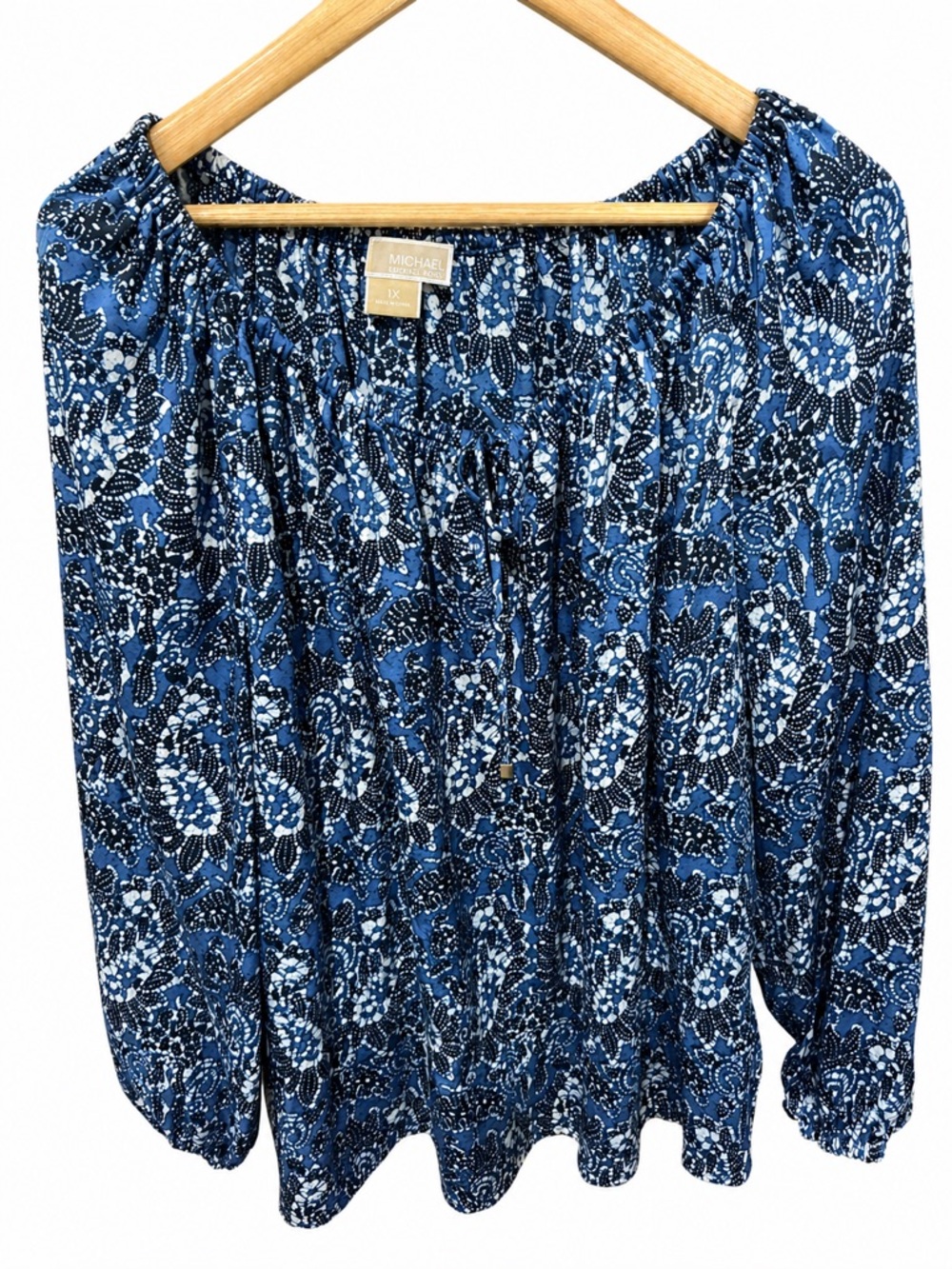 Michael Kors 1X Blue Boho Floral Off Shoulder Blouse Flowy Lightweight Top